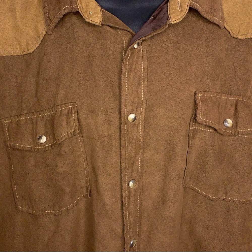 XXL Bit And Bridle Mens Western Shirt Brown Tan Faux Suede Snap Buttons Stretch - Picture 12 of 13